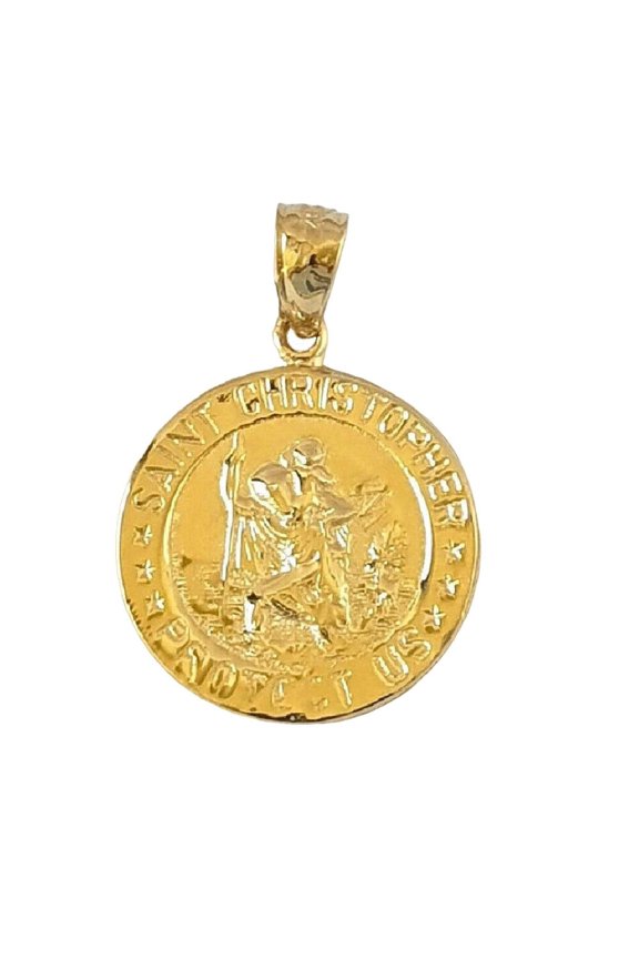 14K Yellow Gold Saint Christopher Protect Us Pendant