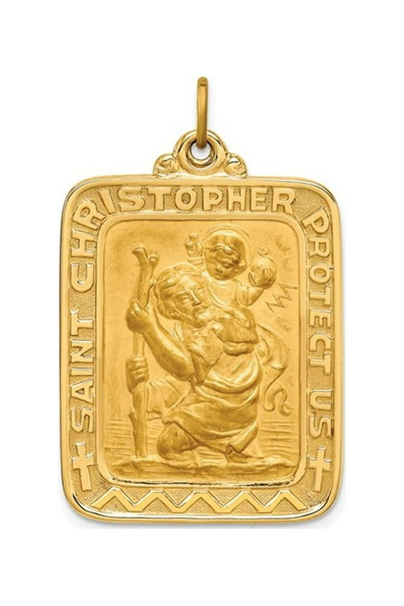 14K Yellow Gold Saint Christopher Rectangle Protection Medal Pendant (No Chain)