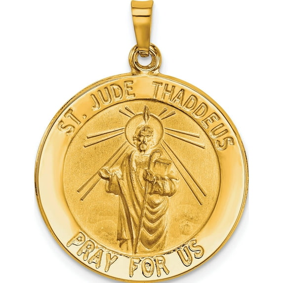 14K Yellow Gold Saint Jude Medal Hollow Pendant (29 X 22) Made In United States xr512
