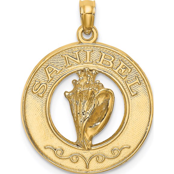 14K Yellow Gold Sanibel With Conch Shell Circle Charm (24.4 X 19.2) Made In United States k7475