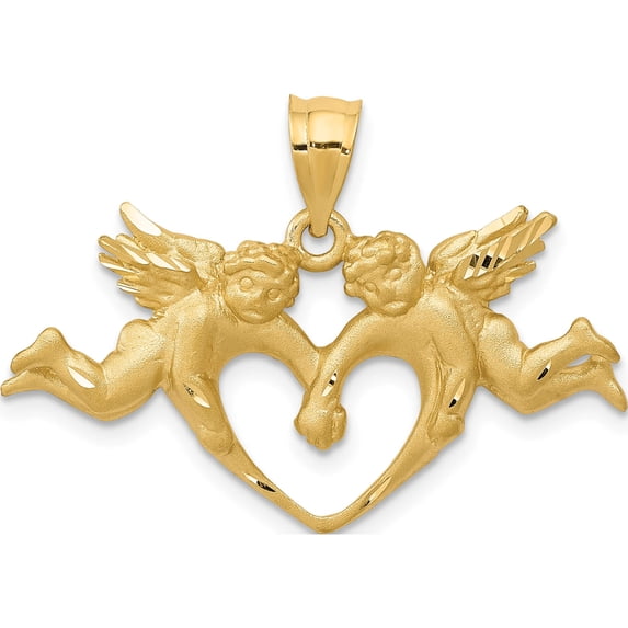 14K Yellow Gold Satin Angels Heart Pendant (22 X 30) Made In United States c72