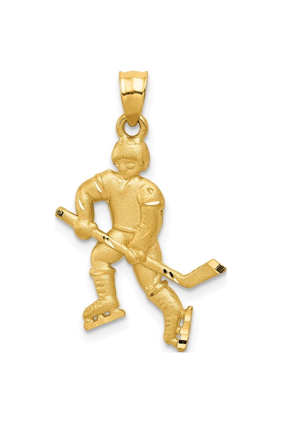 14K Yellow Gold Satin D/C Hockey Player Pendant Made In United States k5440