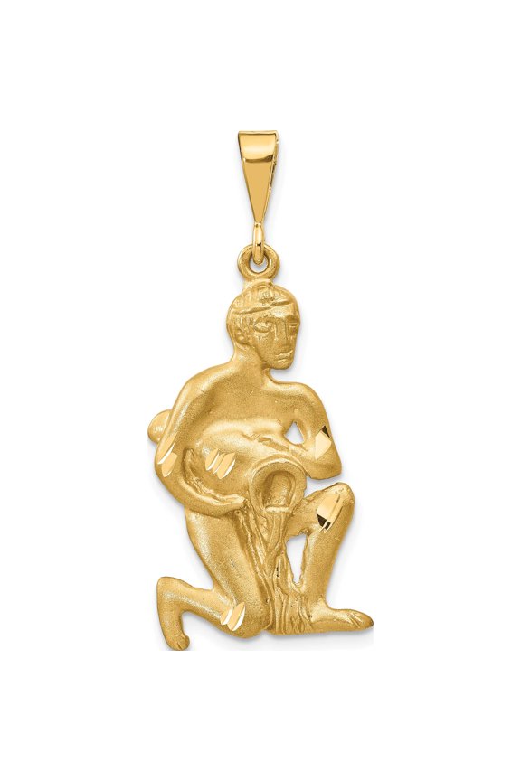 14K Yellow Gold Satin Diamond-Cut Aquarius Zodiac Charm (40 X 17) Made In United States c474