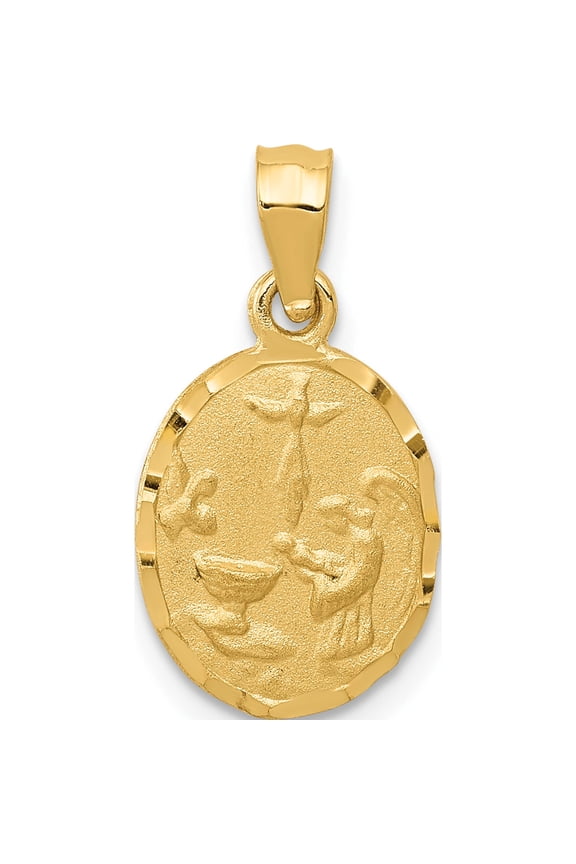 14K Yellow Gold Satin / Diamond-Cut Baptism Pendant (17.9 X 9.9) Made In United States k6361