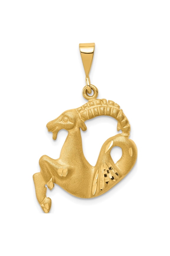 14K Yellow Gold Satin Diamond-Cut Capricorn Zodiac Charm (30 X 20) Made In United States c473
