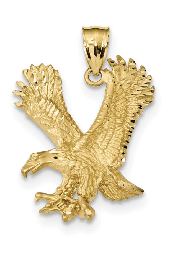14K Yellow Gold Satin Diamond-Cut Eagle Pendant (33 X 23) Made In United States k6001