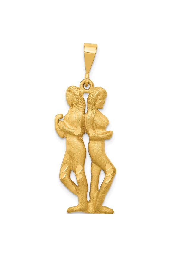 14K Yellow Gold Satin Diamond-Cut Gemini Zodiac Charm (40 X 14) Made In United States c466