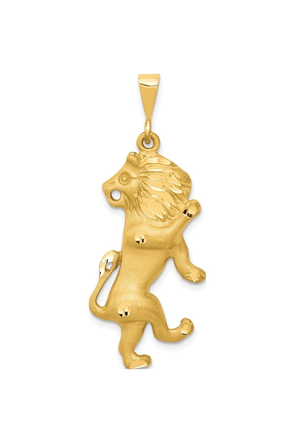 14K Yellow Gold Satin Diamond-cut Leo Zodiac Charm