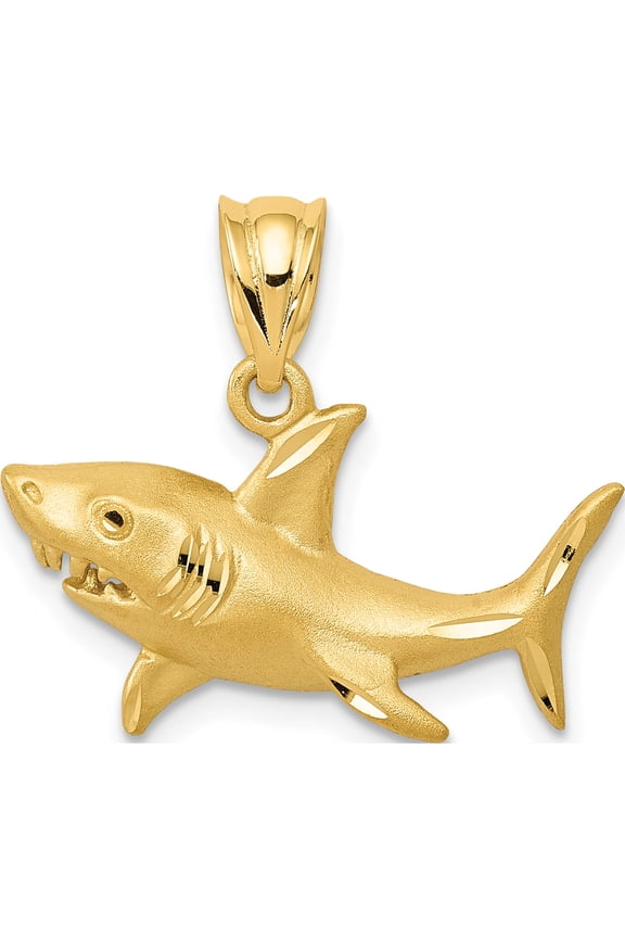 14K Yellow Gold Satin Diamond-Cut Shark Pendant (19 X 21) Made In United States k6019