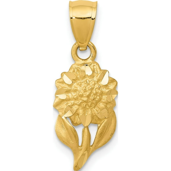 14K Yellow Gold Satin Diamond-Cut Sunflower Pendant (21.8 X 8.5) Made In United States k5971