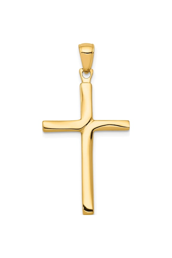 14K Yellow Gold Satin Finish Accent Stick Cross Pendant