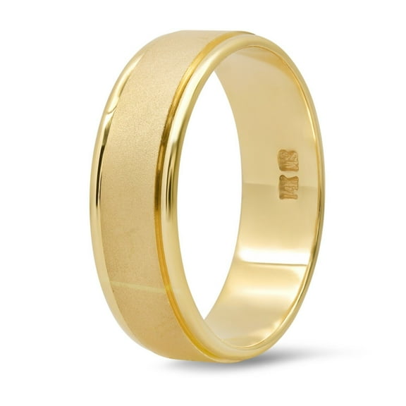 14K Yellow Gold Satin Flat Brushed Finish Solid Gold 6mm Unisex Wedding Band