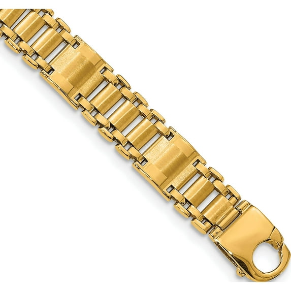 14K Yellow Gold Satin & Polished Men's Link Bracelet (8.5 X 12) Made In Italy gb258-8.5