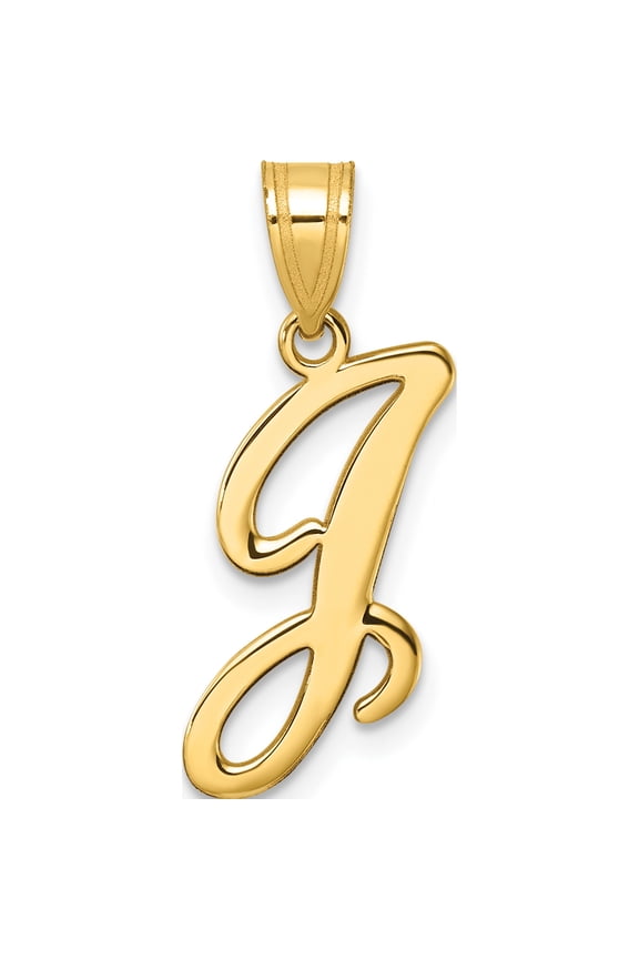 14K Yellow Gold Script Letter J Initial Pendant(Length 25.4) - Jbsp