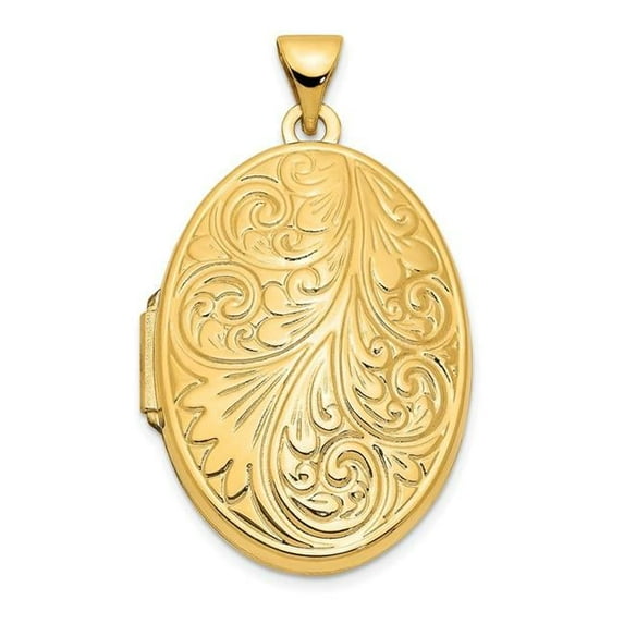 14K Yellow Gold Scroll Oval Locket Pendant