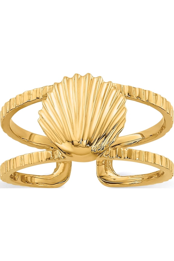 14K Yellow Gold Sea Shell Toe Ring Made In United States r402