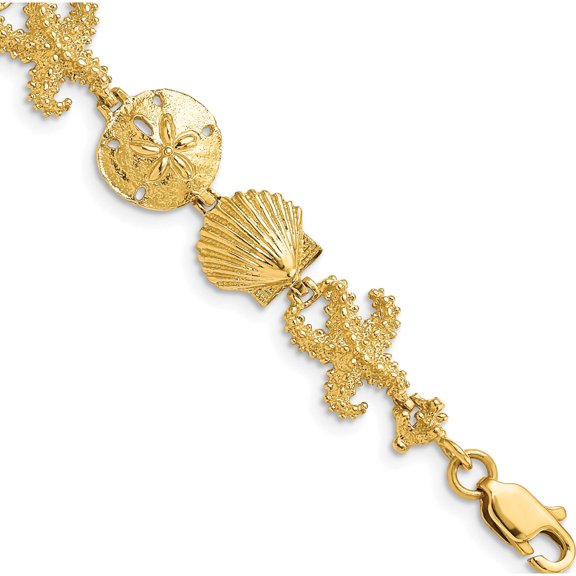 Jewelry by Sweet Pea 14K Yellow Gold Polished Seashell Theme 7.25 inch Bracelet