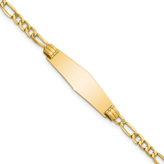 14K Yellow Gold Semi-Solid Soft Diamond Shape Figaro Link Id Bracelet (7 X 7.5) Made In United States dcid107c-7