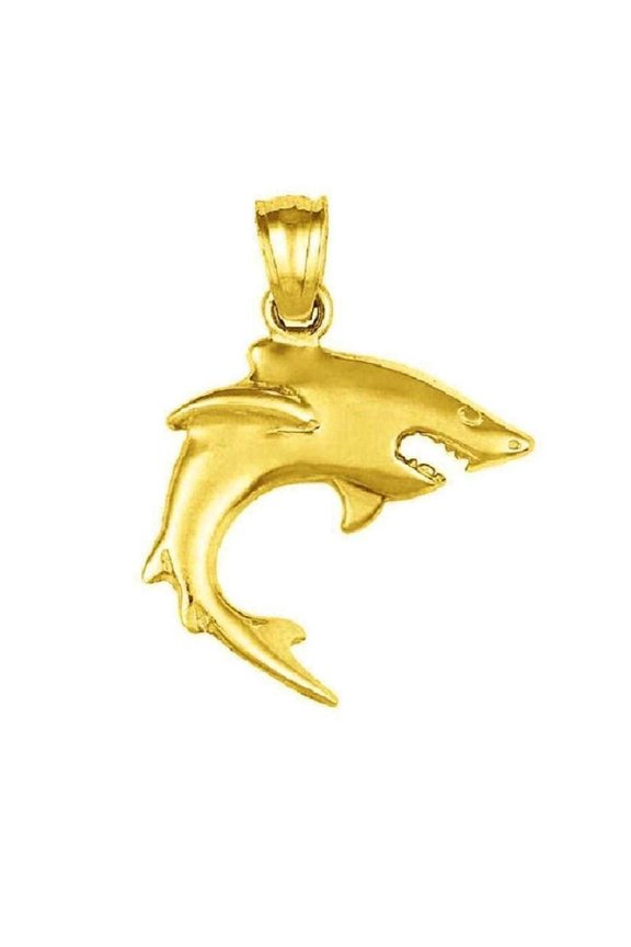 14K Yellow Gold Shark Pendant