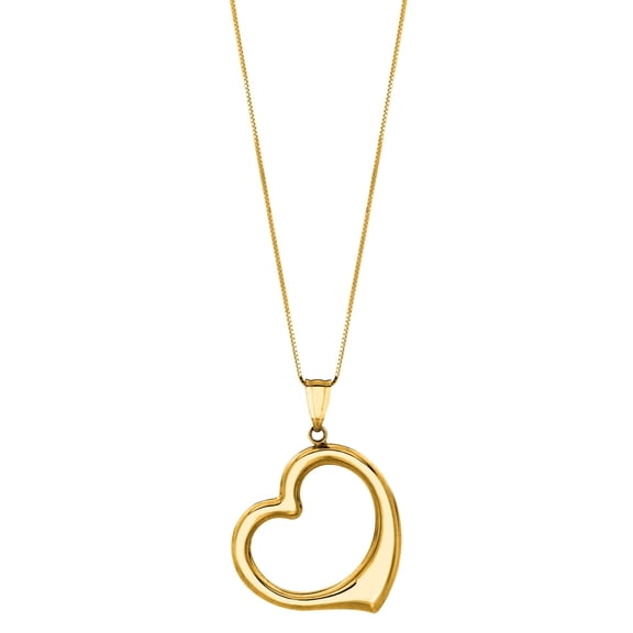14K Yellow Gold Shiny Box Chain 18" with Spring Ring Clasp and Open Heart Pendant by IcedTime