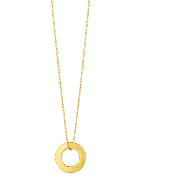 14K Yellow Gold Shiny Cable Link Chain 18" with Spring Ring Clasp and Open Circle Pendant by IcedTime