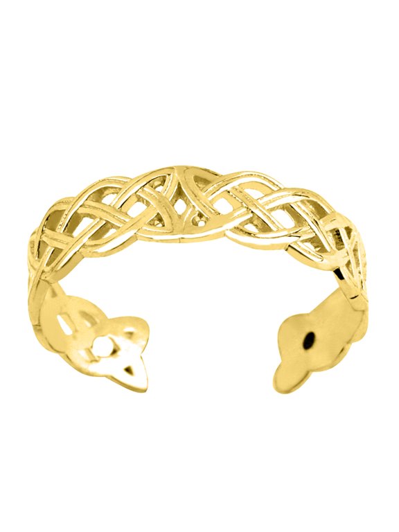 14K Yellow Gold Celtic Knot Weave Design Cuff Style Adjustable Toe Ring 4mm
