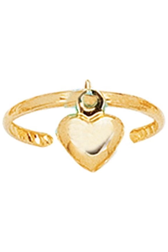 14K Yellow Gold Shiny Cuff Type Fancy Toe Ring with Small Puff Heart by IcedTime