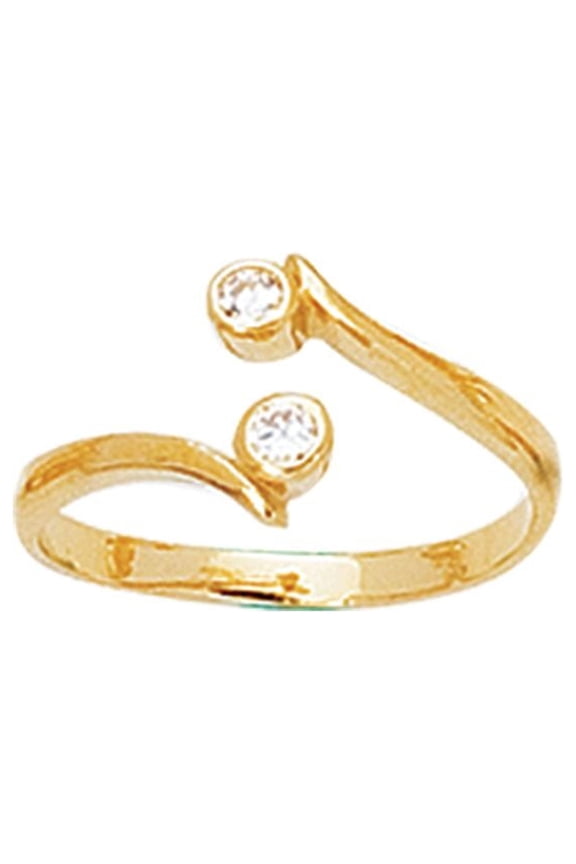 14K Yellow Gold Shiny Cuff Type Toe Ring with 2 Small Heart with White Cubic Zirconia by IcedTime