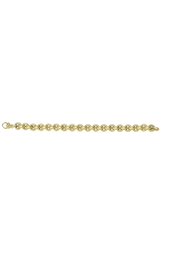 14K Yellow Gold Shiny Diamond Cut 9.5mm Round Rolo Type 8" Bracelet with Fancy Fleur De Lis Clasp