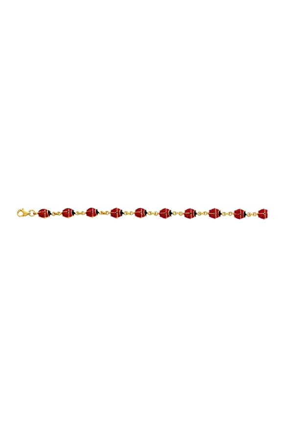 14K Yellow Gold Shiny Enamel Ladybug Fancy Bracelet 7" with Pear Shape Clasp by IcedTime