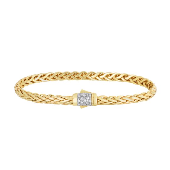 14K Yellow Gold Shiny Finish Fancy Woven Braided Bracelet 7.5" Box Clasp and 0.13ct Diamonds by IcedTime
