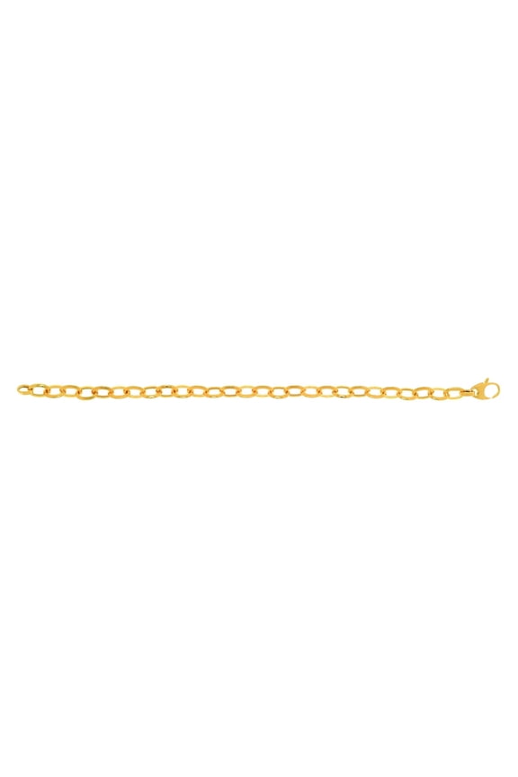 14K Yellow Gold Shiny Oval Link Bracelet 7.5" with Fancy Fish Clasp