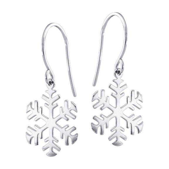 14K Yellow Gold Shiny Snow Flake Drop Earrings