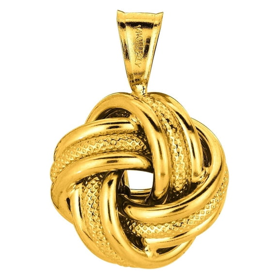 14K Yellow Gold Shiny Textured Cable Link Chain 18" Lobster Clasp and 3 Row Love Knot Pendant by IcedTime