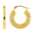 thumbnail image 1 of 14K Yellow Gold Shiny Textured Flat Greek Key Small Hoop Earrings with Hinged by IcedTime, 1 of 1