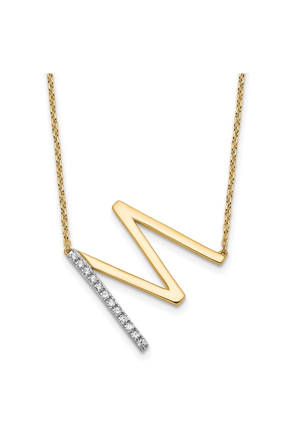 14K Yellow Gold Sideways Diamond Initial M 18 inch Necklace