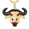 thumbnail image 1 of 14K Yellow Gold Simulated Diamond Red Eyes Bull Buffalo Pendant 1.6", 1 of 7