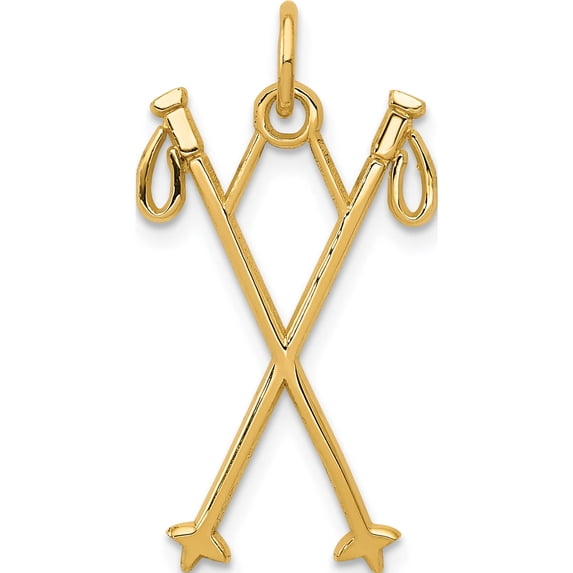 14K Yellow Gold Ski Poles Charm (26 X 14) Made In United States k3542