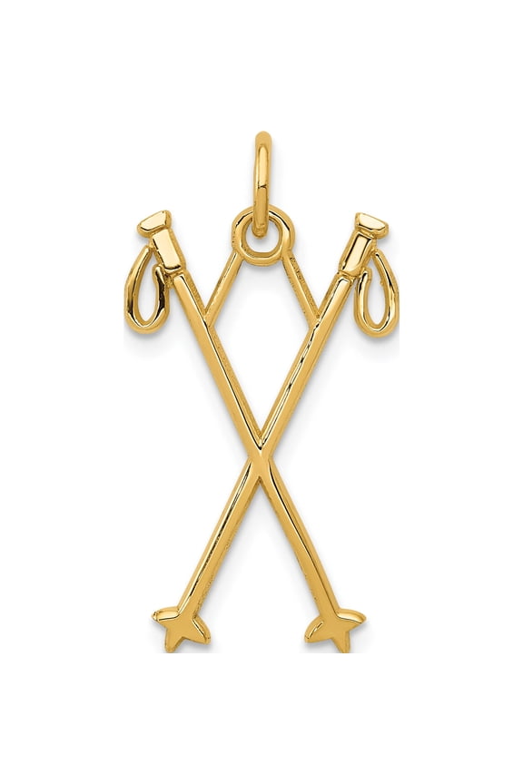 14K Yellow Gold Ski Poles Charm (26 X 14) Made In United States k3542