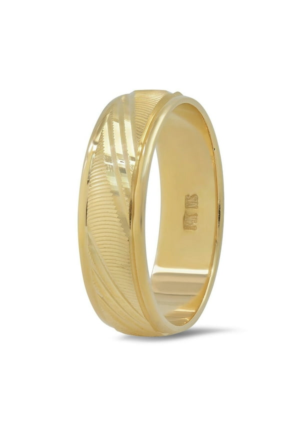 14K Yellow Gold Slant Laser Cut Design 6mm Wedding Band