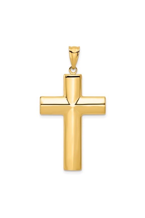 14K Yellow Gold Sleek Latin Cross Pendant Necklace with Mirror Finish for Men and Women Unisex Polished Faith Jewelry for Daily Wear Symbolizing Spiritual Style