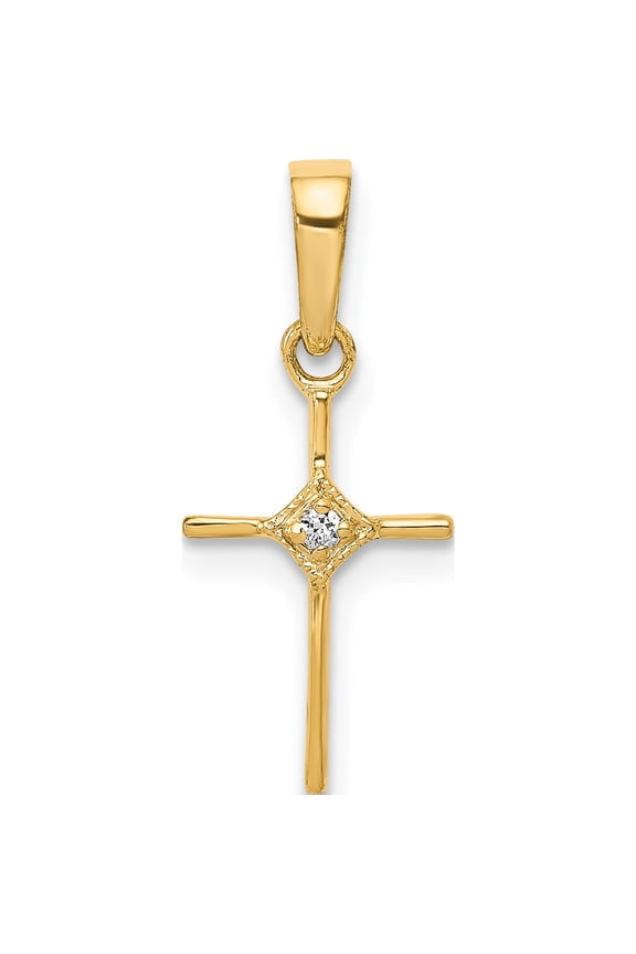 14K Yellow Gold Small .01Ct. Diamond Cross Pendant (20 X 8) Made In India pm5026-001-ya