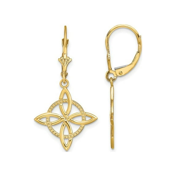 Gem & Harmony 14K Yellow Gold Small Celtic Eternity Knot Leverback Earrings for Women