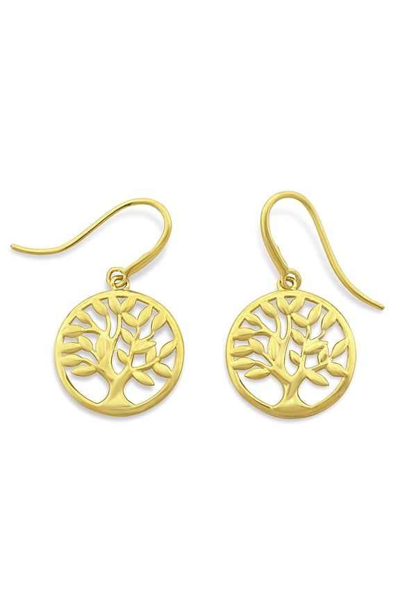 14K Solid Gold Small Celtic Tree of Life Dangle Earrings - 0.45in