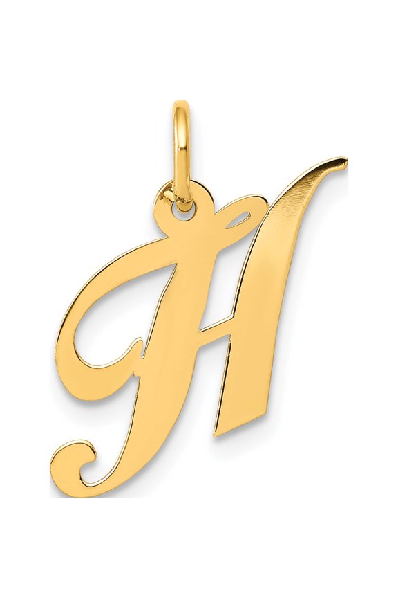 14K Yellow Gold Small Fancy Script Letter H Initial Charm Made In United States yc650h
