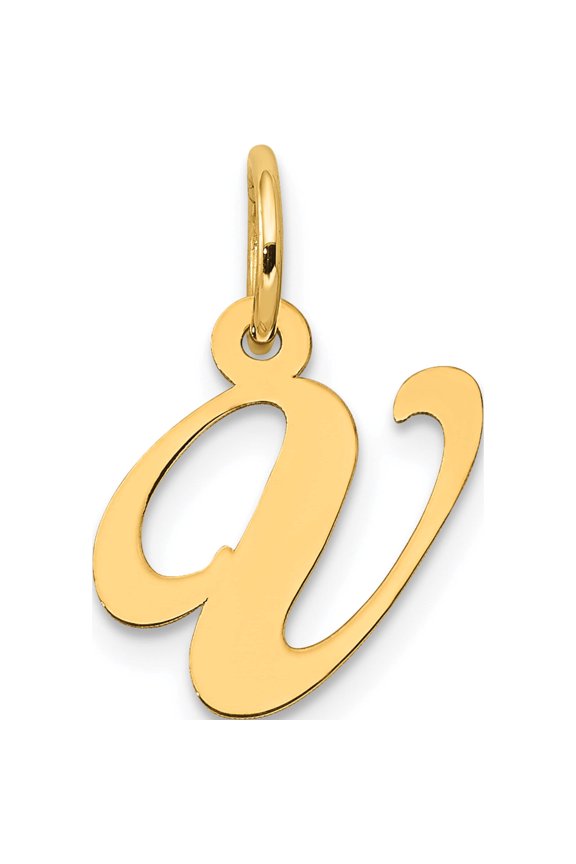 14K Yellow Gold Small Fancy Script Letter V Initial Charm