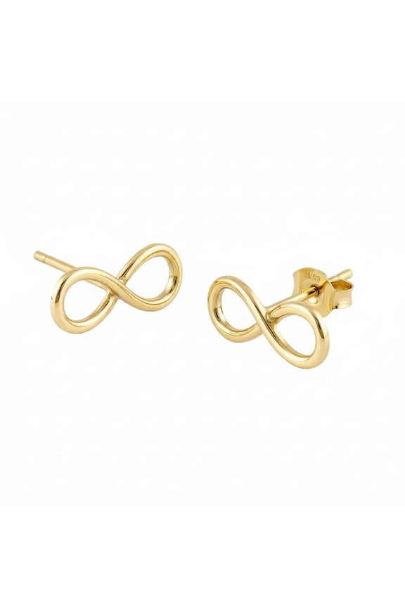 14K Solid Gold Small Infinity Stud Earrings