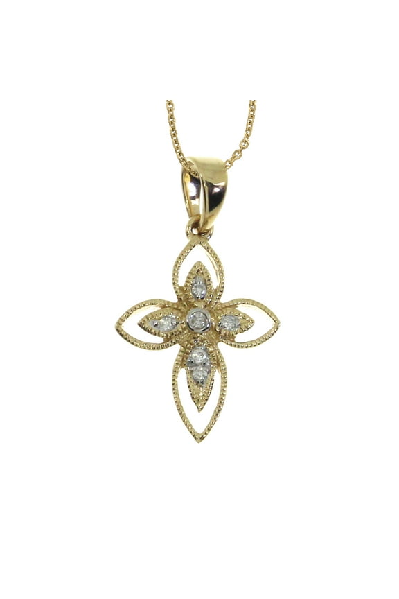 14K Yellow Gold Small Rope Diamond Cross Pendant