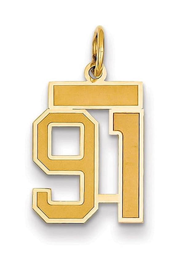 14K Yellow Gold Small Satin Number 91 Charm Made In United States lss91