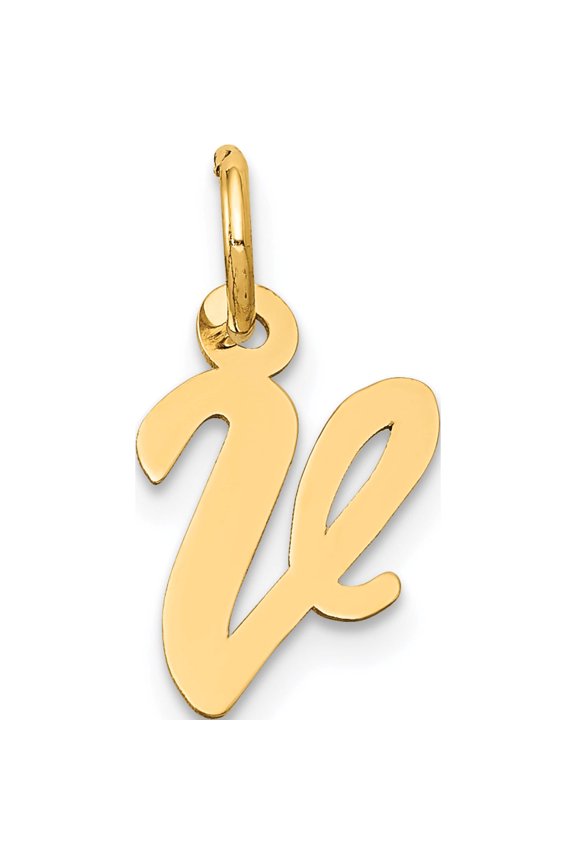 14K Yellow Gold Small Script Letter V Initial Charm